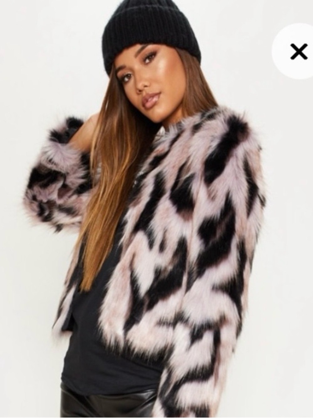 Pretty Little Things Faux Fur Pink & Black Patterned Jacket